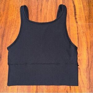 Lululemon Power Pivot Ribbed Cropped Tank Black Reversible V-Neck Womens Size 4
